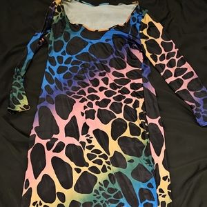 Leopard Grain Digital Printing Long Sleeved Collect Waist Maxi Dresses 3XL